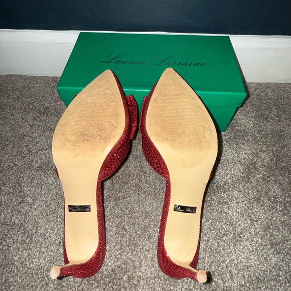 Lauren Lorraine Red Rhinestone Bow Heels - Picture 3 of 6